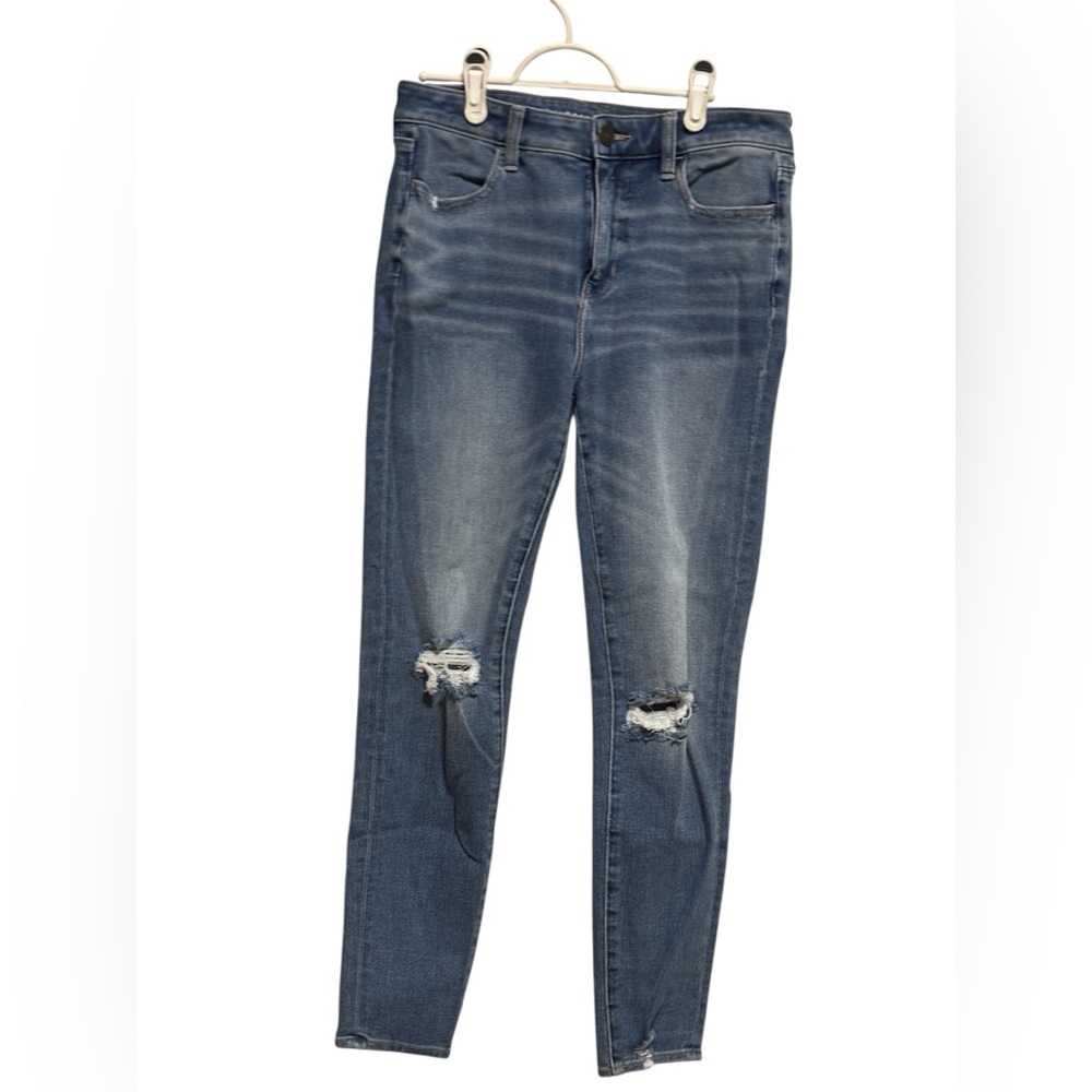 American Eagle Outfitters Ripped Blue Skinny Jeans High Rise Jegging